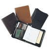 inside and outside views of black brown and cognac leather 3 ring planner organizers