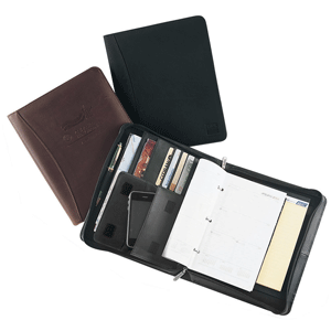 black and brown leather zippered three ring agendas